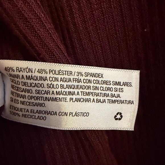 Knox Rose Long Sleeve Ribbed Top L Burgundy Plum Stretch Soft Casual Lightweight - Picture 7 of 8